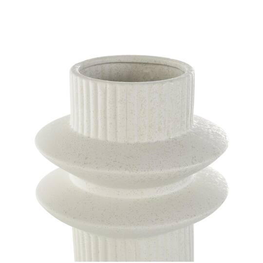 White Ceramic Abstract Ribbed Vase with Speckled Texturing